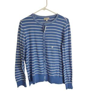 Ann Taylor Outlet Lightweight Blue and white striped Cardigan Size Large Preppy